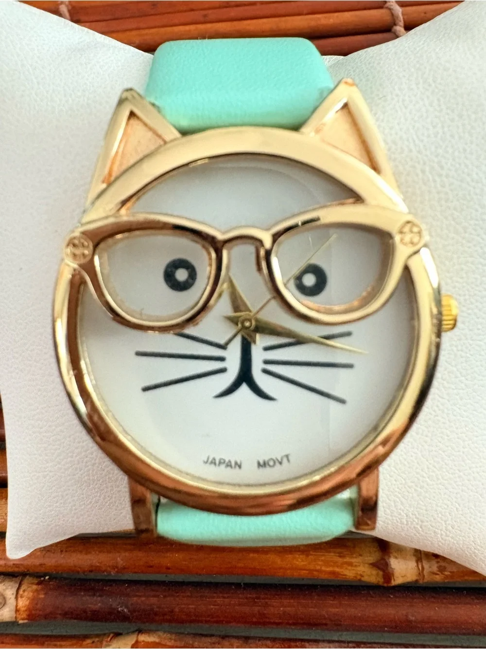 Mint Cat Watch with Gold Accents Needs Battery